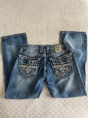 Rock Revival Men's Medium Blue Embroidered Pocket Jeans
